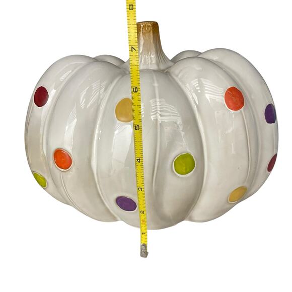 Ceramic Polka Dot Pumpkin White Multi Color Decor Fall Halloween Autumn READ - Picture 15 of 15